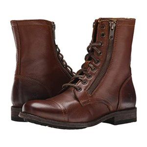 Frye Tyler Cognac Leather Combat Boots